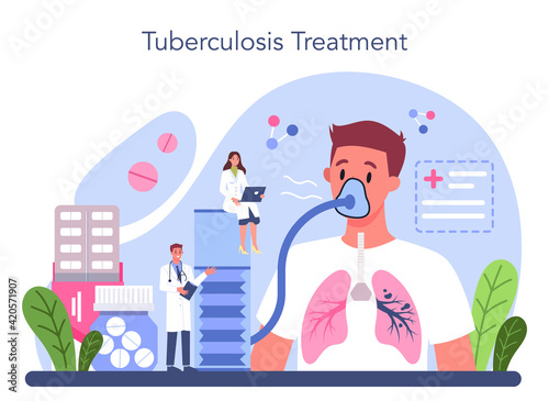 Phthisiatrician concept. Doctor standing at big lungs and checking