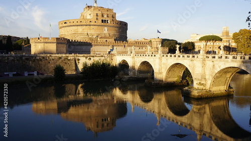 View of the Cathedral of the Holy Angel in Rome, Italy, located near the Tiber River 
