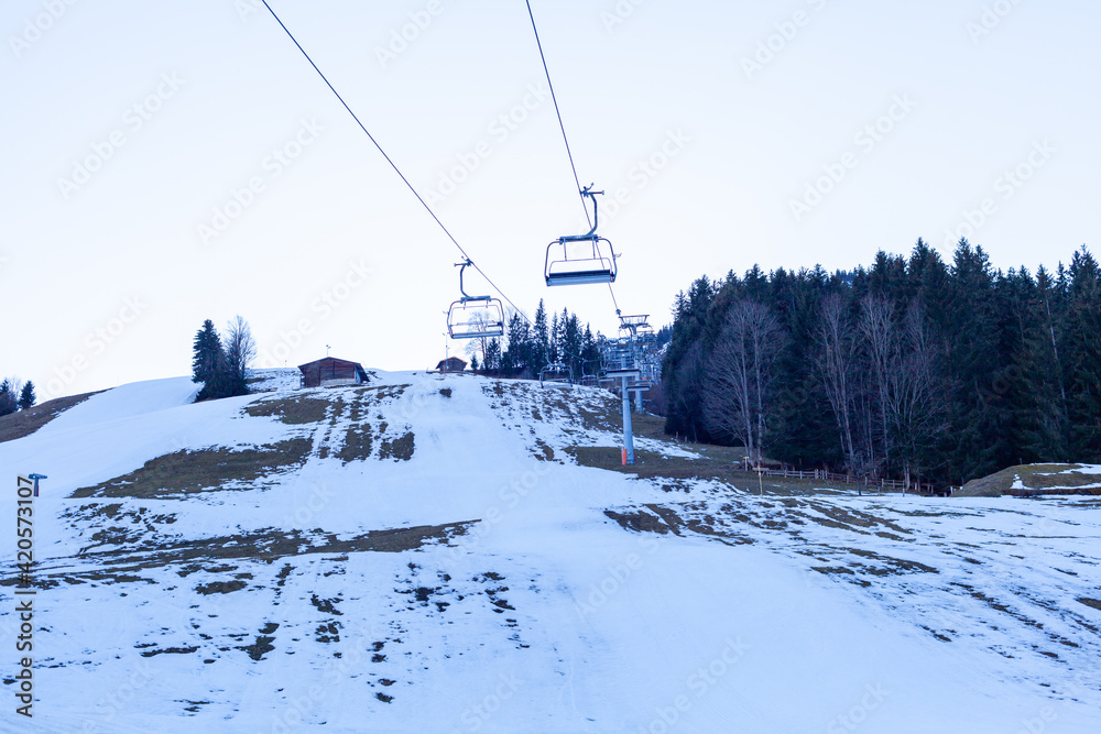 cable car in the mountain area for tourists and skiers