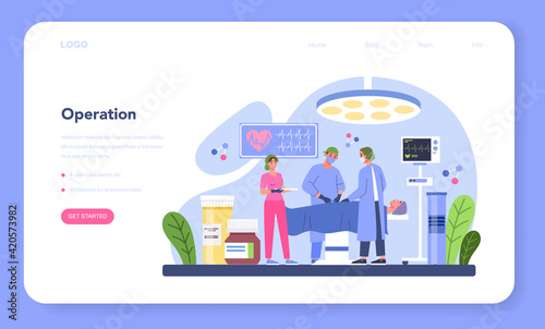 Surgeon web banner or landing page. Doctor performing medical operations.