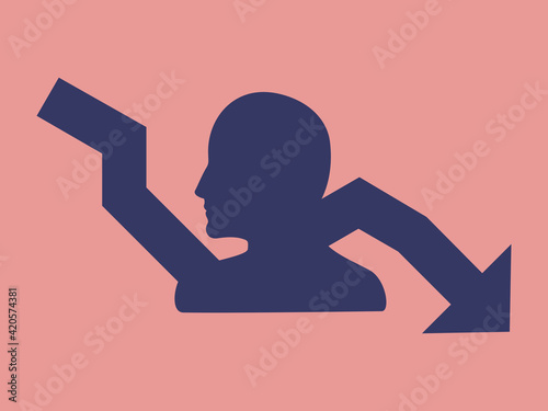 Population decline. Depopulation graphic concept. Arrow with a human representation, pointing down. 