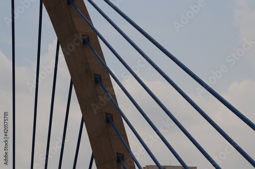 Fototapeta Naklejka Na Ścianę i Meble -  Vista de baixo detalhes dos cabos da ponte estaiada