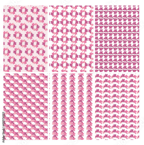 Vector set of design floral seamless pattern with pink magnolia blossom flowers, texture. Spring. Illustration for wedding invitations, wallpaper, textile, wrapping paper, fashion, fabric, web.
