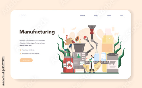 Food industry sector of the economy web banner or landing page set.