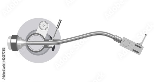 Tonearm top view. Part of a vinyl record player. Vector illustration