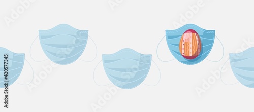 Easter egg with medical masks.Simple seemless pattern on white background. Safe easter concept vector illustration.