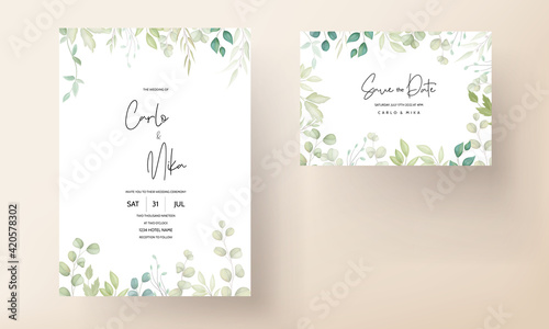 Beautiful wedding invitation card with leaf decoration