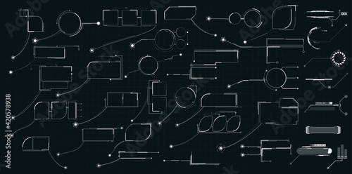 Futuristic interface hud, ux design. Digital data visualization. Digital modern communication. Callouts titles. Big collection Callout bar labels, information call box bars, modern digital info boxes