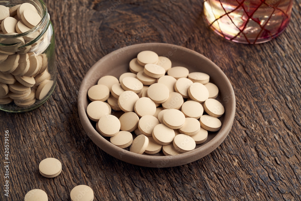 Brewers yeast tablets nutritional supplement rich in vitamin B Brewers yeast tablets nutritional supplement rich in vitamin B