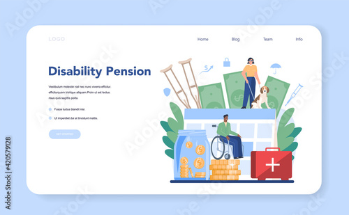 Pension for disabled people web banner or landing page. Social security