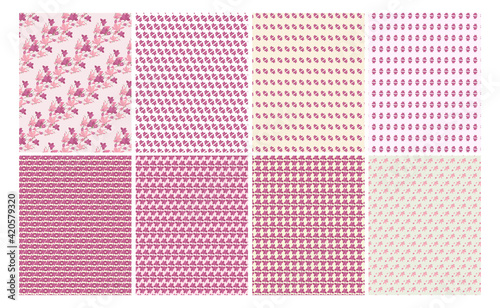 Vector set of design floral seamless pattern with pink magnolia blossom flowers, seamless texture.Spring.Illustration for wedding invitations, wallpaper, textile, wrapping paper, fashion, fabric, web.