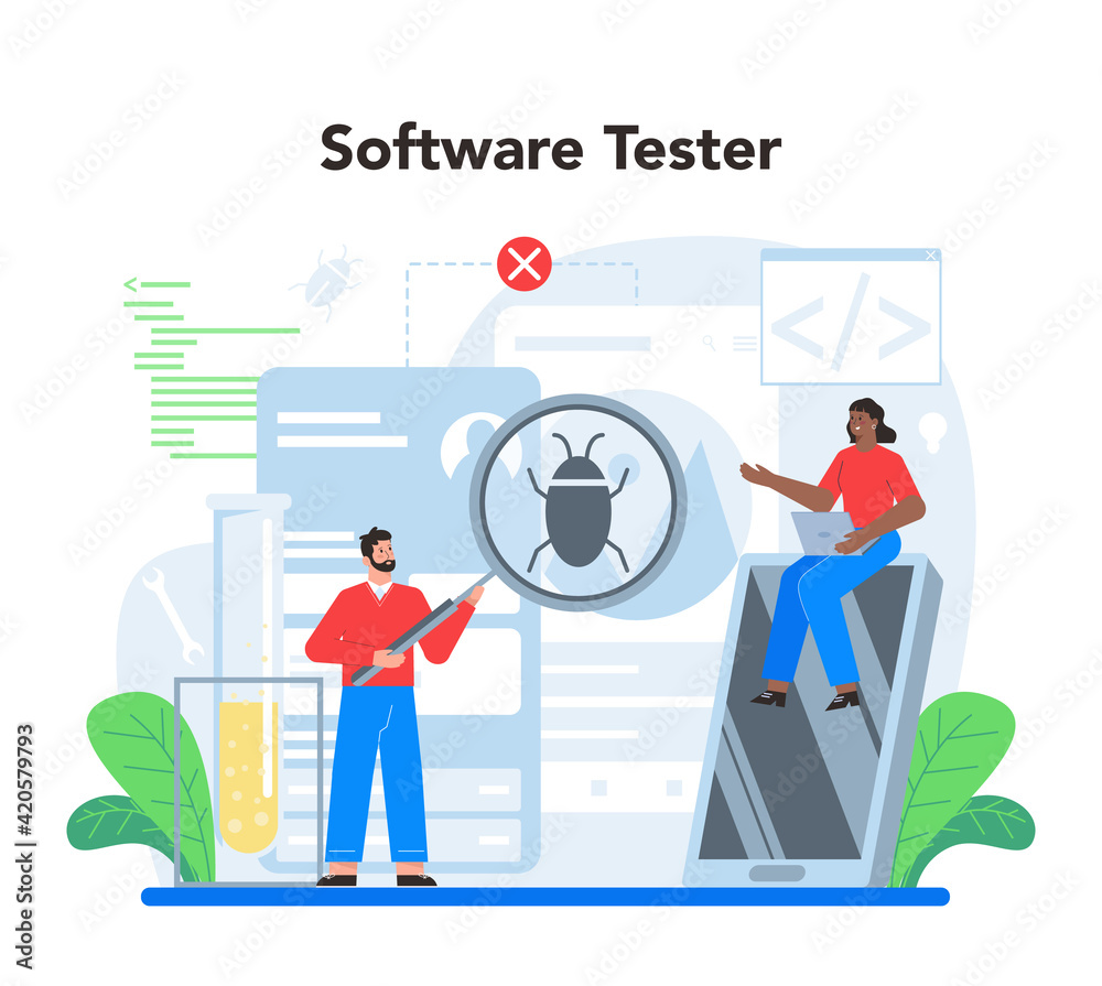 Software testing concept. Application or website code test process.