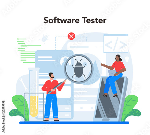 Software testing concept. Application or website code test process.