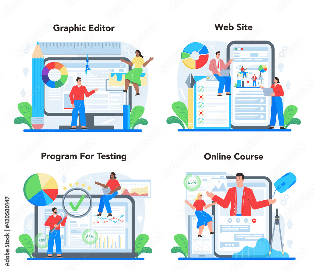 UX UI designer online service or platform set. App interface improvement UX UI designer online service or platform set. App interface improvement