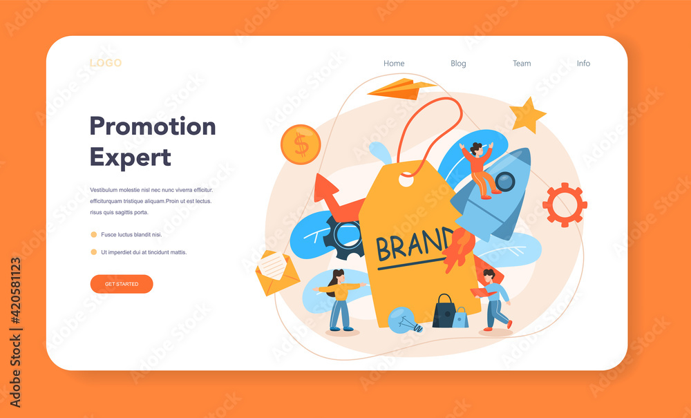 Fototapeta premium Brand manager web banner or landing page. Marketing specialist