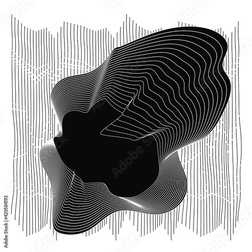 Abstract artwork with deformed shapes and forms in black and white colors.