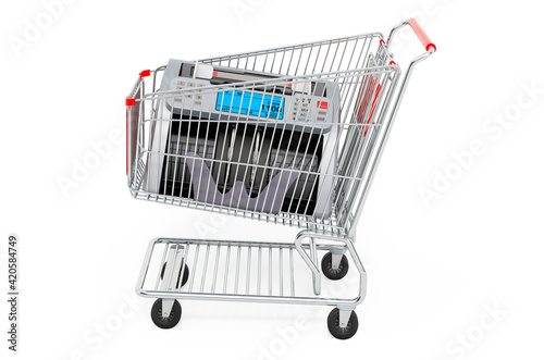 Shopping cart with banknote counter. 3D rendering