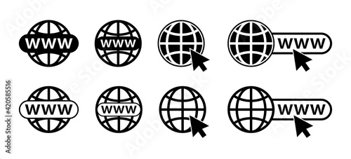 WWW icon. Website icon vector black color. Set web icon