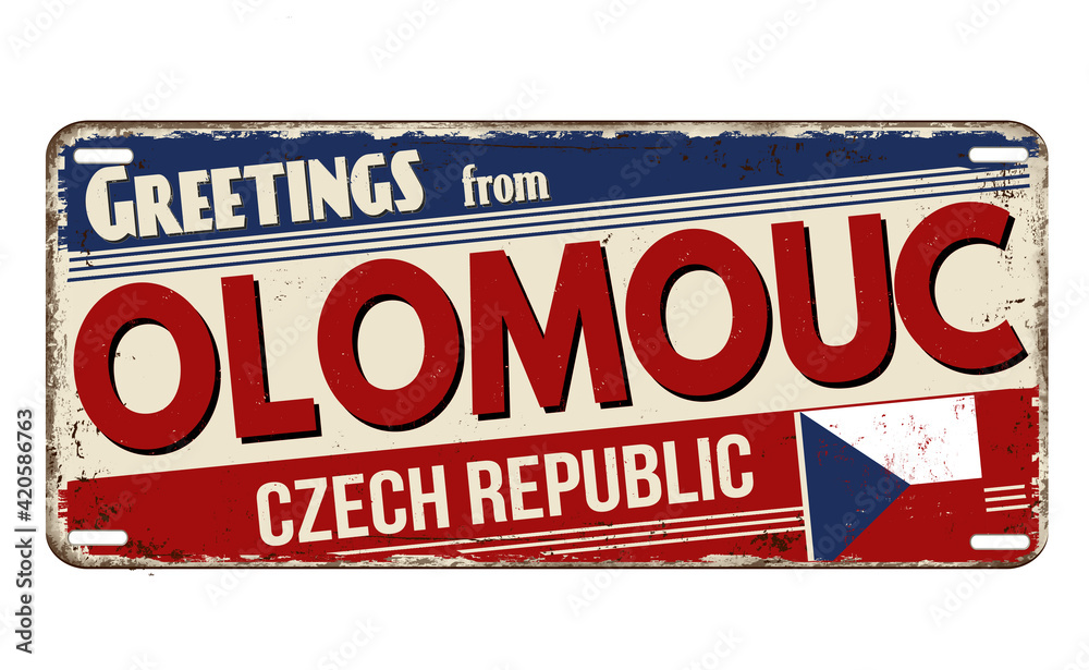 Fototapeta premium Greetings from Olomouc vintage rusty metal plate