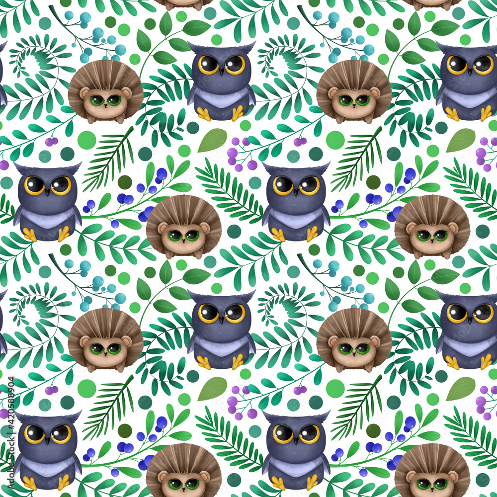 Fototapeta premium Seamless pattern with cute forest animals. Children illustration.