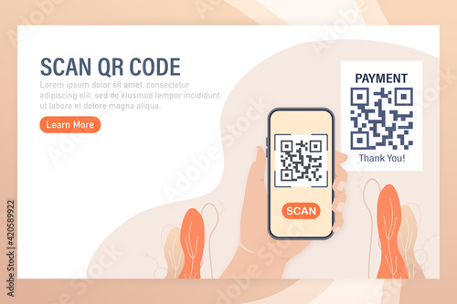 Scan qr code people, great design for any purposes. 3d vector background. Flat design. Vector character illustration.