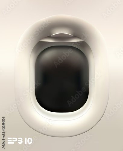 Vector on white background plane illuminator. Vector 3d realistic plane window. Travel tourism background. EPS 10