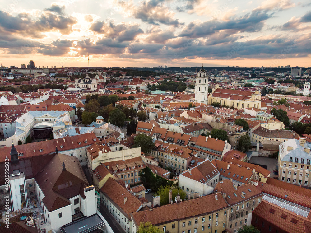 Obraz premium Aerial view of Vilnius Old Town, one of the largest surviving medieval old towns in Northern Europe.