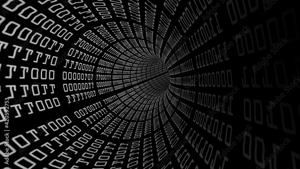 Obraz premium Drive through binary data tunnel