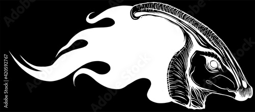 Flaming dinosaurus with flames silhouette in black background vector illustration