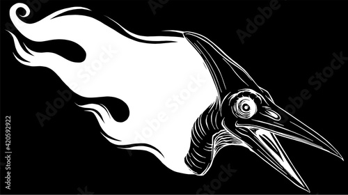 Flaming dinosaurus with flames silhouette in black background vector illustration