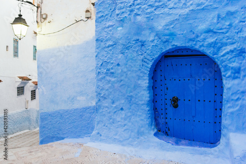 Blue City Street in Chefchaouen, Morocco photo