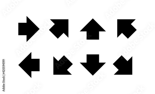 Bold arrow sign collection,  set of black arrows icons, isolated on white background - Vector