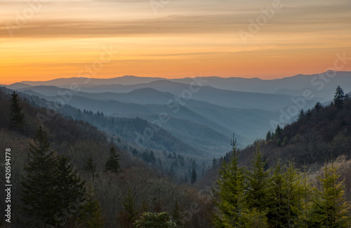 Sunrise, Oconaluftee River Valley, Great Smoky Mountains National Park, North Carolina. © Danita Delimont