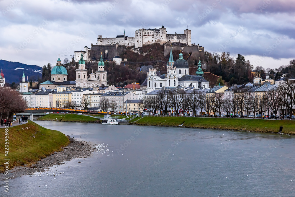 Salzburg, Austria on an overcast fall day