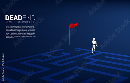 Robot at dead end of maze. Robot concept for problem and wrong decision.