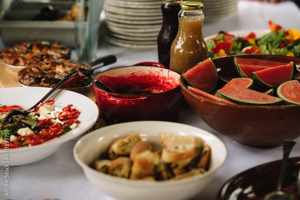 different kinds of food on a table different kinds of food on a table