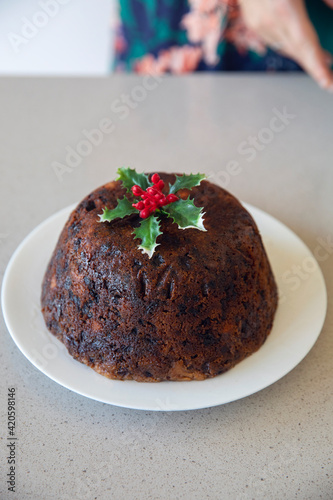 Christmas fruit pudding photo