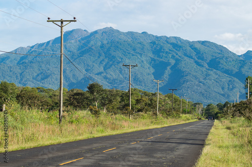Road to the town of Potrerillos, Chiriqui, Panama and in the background the impressive Baru volcano photo