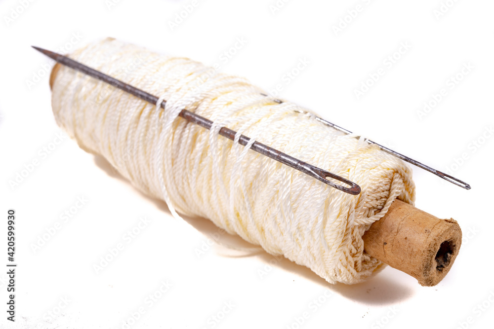 Strong twine and old heavy tailoring needles. Accessories used in a