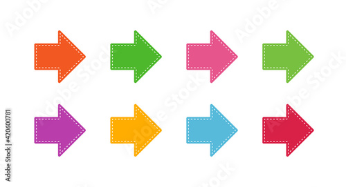 Colorful arrow set, arrows sign collection, stitch style illustration - Vector