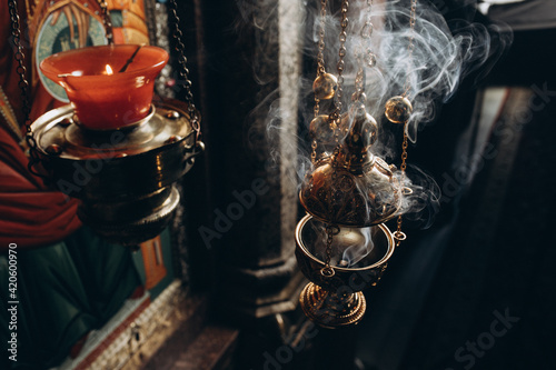 censer in church incense and smoke photo