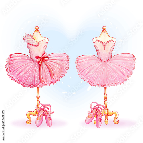 Watercolor pink ballerina outfits tutu