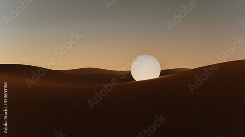 Sphere rolling through the desert photo