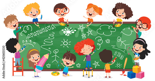 Funny Children With Empty Blackboard