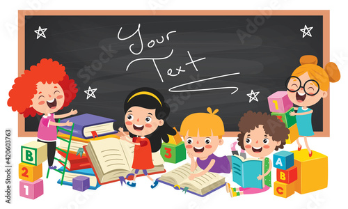 Funny Children With Empty Blackboard