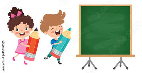 Funny Children With Empty Blackboard