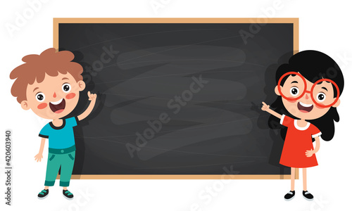 Funny Children With Empty Blackboard