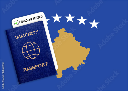 Immunity passport and test result for COVID-19 on flag of Kosovo