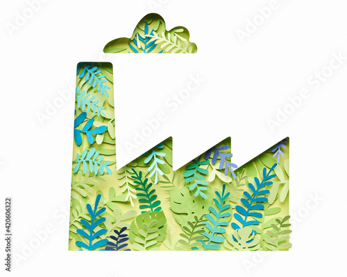 Paper factory decorated with tropical plants