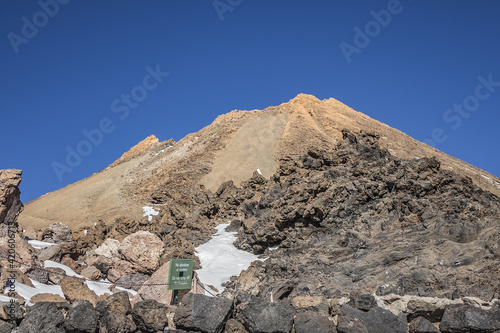 Beautiful view of Teide (Mount Teide) Volcano Mountain in Taide Park. Teide Peak is the highest point in Spain. Tenerife, Canary Islans, Spain. photo